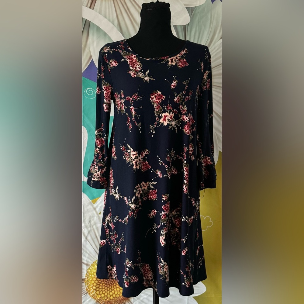Pink Rose large blue floral dress